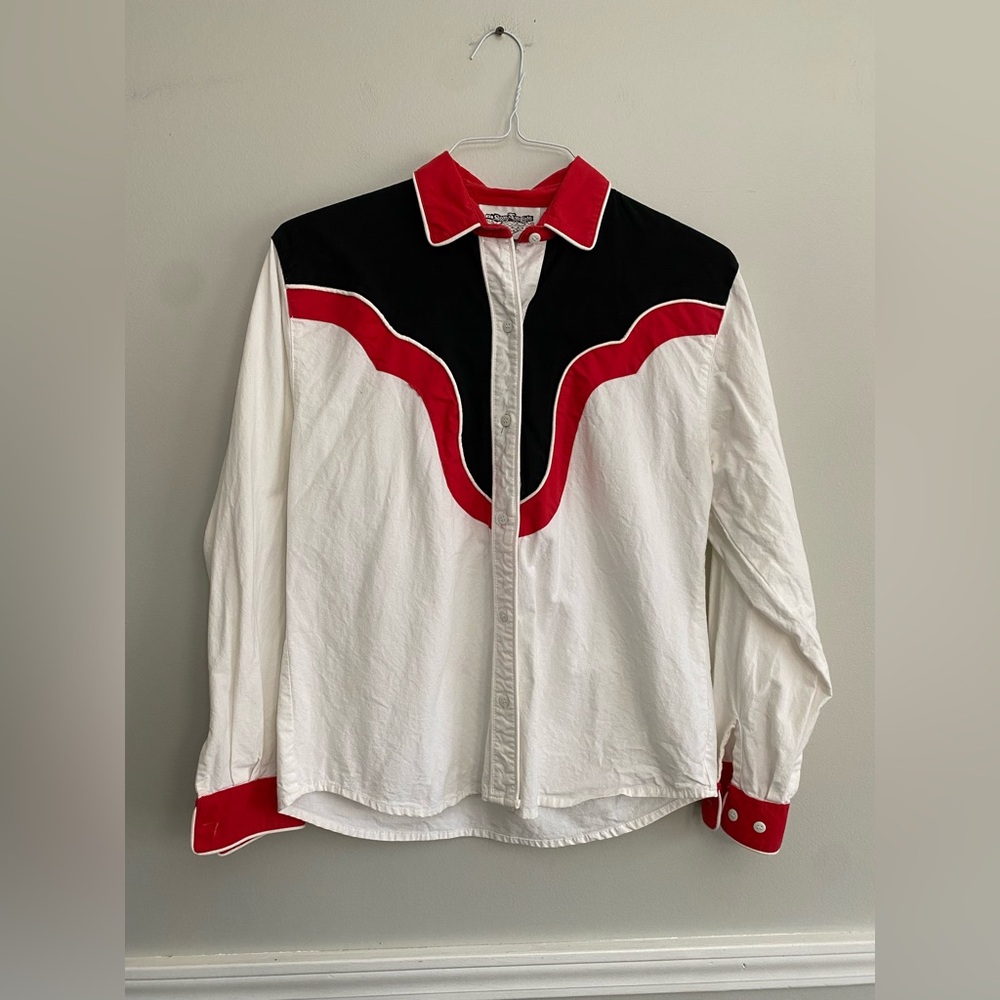 Women's White Button-Down Shirt with Red & Black Western Yoke